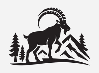 Mountain Goat Black Silhouette Vector for Wildlife Design, Clipart, and Illustration