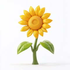 Fototapeta premium 3D icon cartoon blooming sunflower with bright yellow petals isolated on a white background
