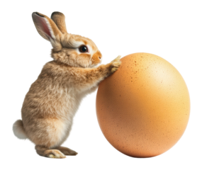 PNG Cute rabbit beside a large brown egg