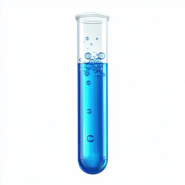 3D icon cartoon blue bubbling elixir in a test tube, isolated on a white background 