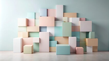 Pastel Cube Wall Arrangement Abstract Geometric Background for Modern Design