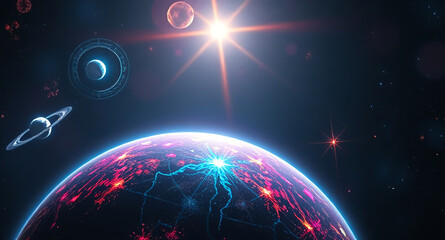 Obraz premium A colorful depiction of stars and galaxies