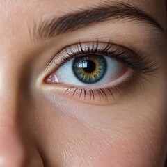 Fototapeta premium A close-up of human blue eye with a delicate glow