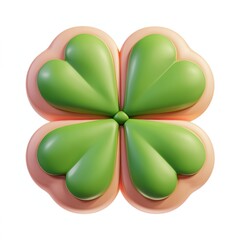 3D icon cartoon lucky four-leaf clover for St. Patrickâ???s Day isolated on a white background