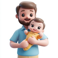 Fototapeta premium 3D icon cartoon parent holding a baby with a joyful smile, isolated on a white background 