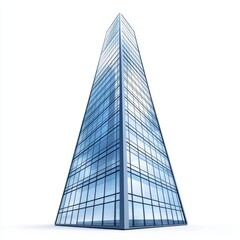 Obraz premium 3D icon cartoon skyscraper with reflective glass panels, isolated on a white background 