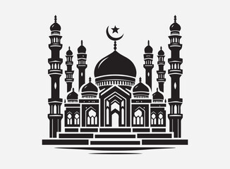 Mosque Black Silhouette Vector for Architecture Design, Clipart, and Illustration