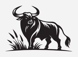 Oxen Black Silhouette Vector for Farm Design, Clipart, and Illustration