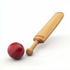3D icon cartoon cricket bat and ball isolated on a white background