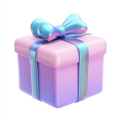 3D icon cartoon wrapped gift box with a shiny bow, isolated on a white background 