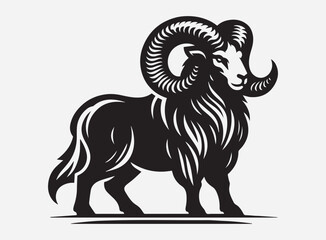 Ram Black Silhouette Vector for Farm Design, Clipart, and Illustration
