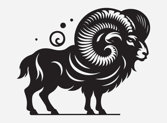 Ram Black Silhouette Vector for Farm Design, Clipart, and Illustration