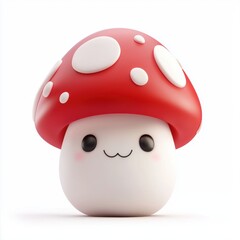 3D icon cartoon cute mushroom with a red cap and white spots isolated on a white background