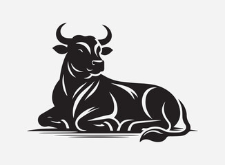 Sitting Cow Black Silhouette Vector for Farm Design, Clipart, and Illustration