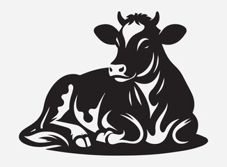 Illustration of a traditional Indian cow calmly sitting in a rural outdoor setting, ideal for culture, agriculture, or village life themes