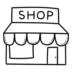 Hand drawn doodle shop or store on white background.