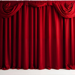 Fully closed red velvet curtain for theater or performance-related designs. Generative AI
