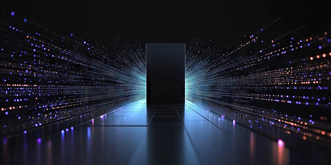 Digital background perfect for tech processes, neural networks, artificial intelligence, data transfer and encryption, digital archives, sound and graphic presentations, science, education, etc.