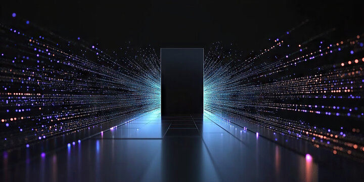 Digital background perfect for tech processes, neural networks, artificial intelligence, data transfer and encryption, digital archives, sound and graphic presentations, science, education, etc.