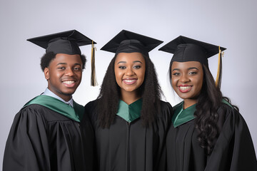 Group of smiling Black students on white background, embodying diversity, positivity, and collaboration in an academic or university setting, showcasing youthful energy and success. Png cut out.