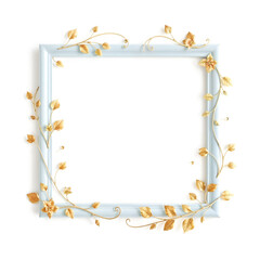 Ornate floral frame with blue and gold accents, ideal for classic or vintage designs isolated on white background. Generative AI