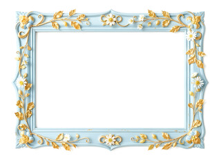 Ornate floral frame with blue and gold accents, ideal for classic or vintage designs isolated on white background. Generative AI