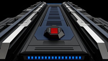 Futuristic Black And Blue Panel With Red Light