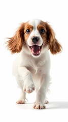 Fototapeta premium English cocker spaniel, young dog, posing on white background. Concept of movement, action, displacement