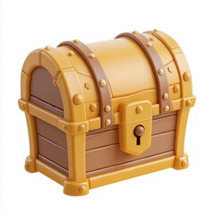 3D icon cartoon golden treasure chest with a small lock isolated on a white background -