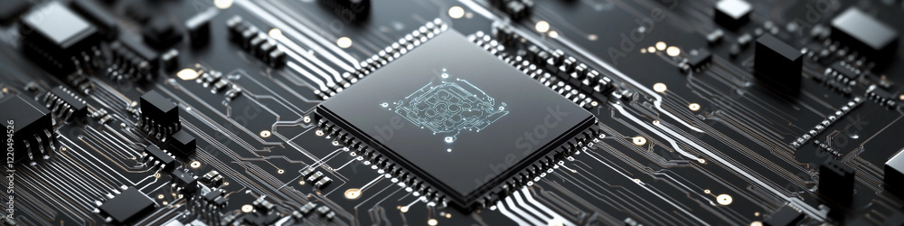 Aufkleber close-up of a microchip on a circuit board