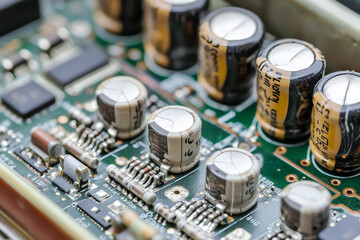 Close-up view of electronic circuit board components