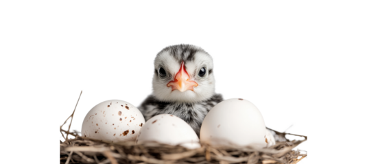 Adorable baby birds hatching in nests surrounded by eggs