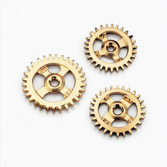 Intricate golden gears on a white background