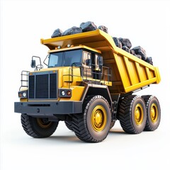 3D icon cartoon mining truck with a full load of rocks, isolated on a white background