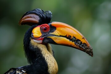 Obraz premium Close up of a rhinoceros hornbill showcasing its vibrant colors and unique beak in a natural habitat