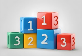 Preschool number 123 block 3d icon isolated on illustration png background of one two three education cube brick concept or school learn child play toy sign and kid math count box simple study symbol.