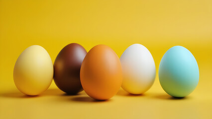 Banner, easter eggs on yellow background, easter card, copy space