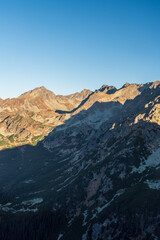 Koprovsky stit, Cubrina and Mengusovsky stti mountain peaks above Mengusovska dolina valley from Ostrva hill in High Tatras mountains in Slovakia during autumn © honza28683