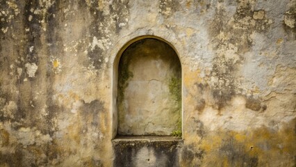 Aged Stone Niche in Weathered Wall with Recessed Shelf