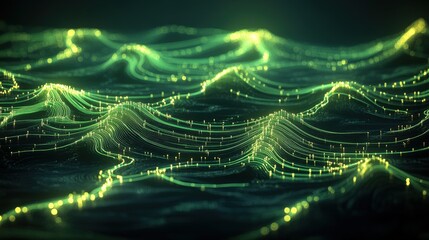 Abstract Digital Waves with Green Glow