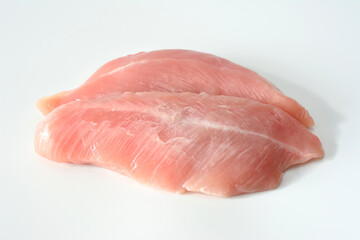 Raw Turkey Breast Fillets isolated on white close up 