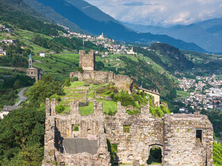 Obraz premium Aerial view of landscape of Valtellina with his vineyards, Grumello, Lombardy.