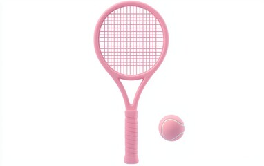3D icon cartoon tennis racket and ball isolated on a white background