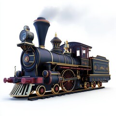 Naklejka premium 3D icon cartoon vintage steam locomotive with a smokestack, isolated on a white background --quality 2