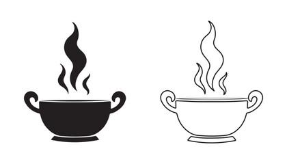 Hot soup icon set. Hot soup bowl line icon, vector illustration.