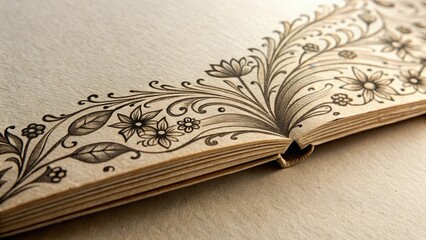 A close-up of a book page with a curved corner, revealing a delicate