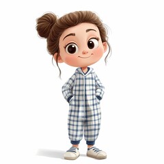 A cute cartoon character in a cozy pajama set with slippers on a white background