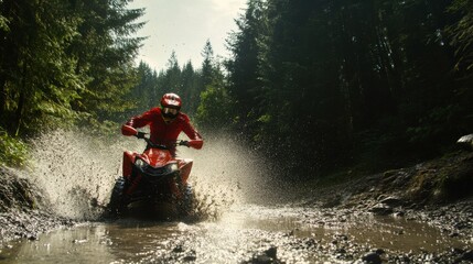 Rider Splashing Through Muddy Trail in Forest