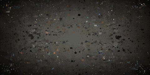 Abstract black distressed concrete wall white particles over isolated black background.