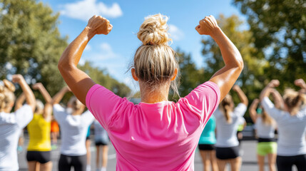 Empowered women celebrating fitness in vibrant outdoor boot camp